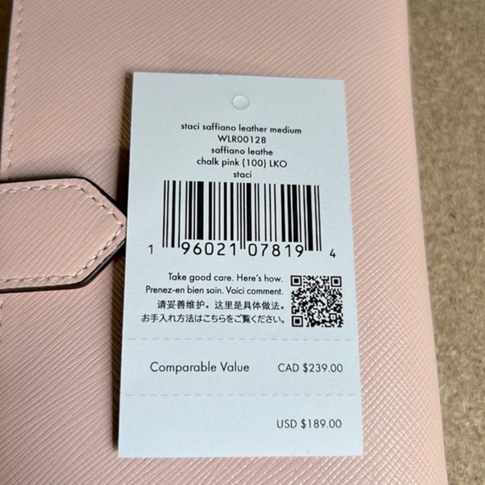 NWT Kate Spade Staci Medium Compact Bifold Wallet (Chalk Pink) - Picture 8 of 9